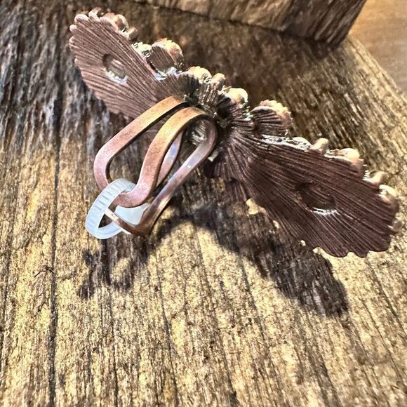 Western Boho Hippie Triple Stone Floral Concho Cuff Ring: Copper White, Gift Box - Picture 3 of 6